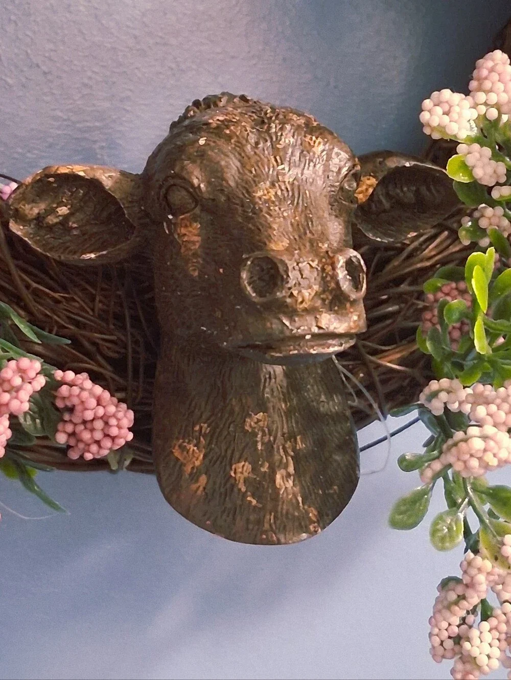 Floral Cottagecore Wreath with Greenery and Highland Cow